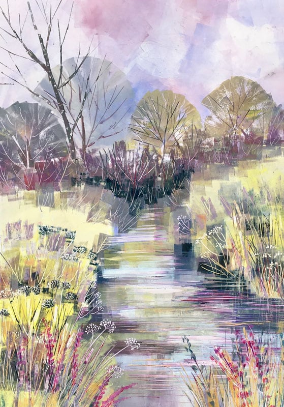 Stream in a pink and purple landscape