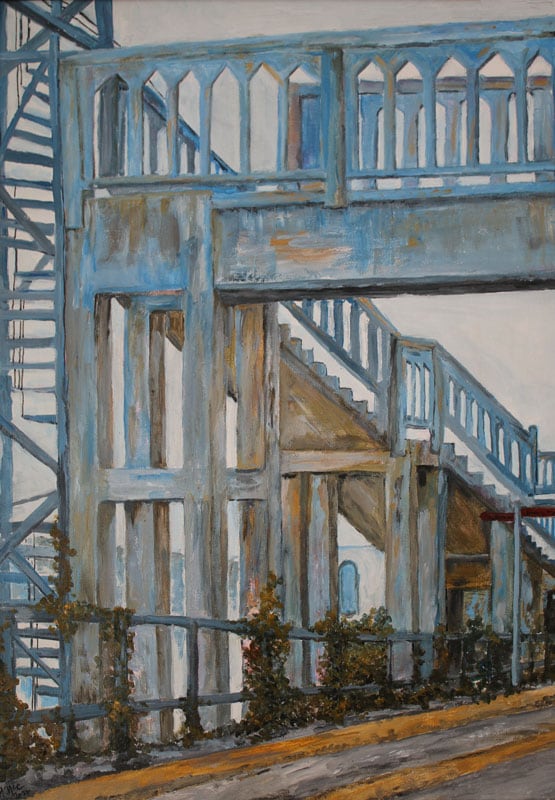 Part of an iron bridge in blue