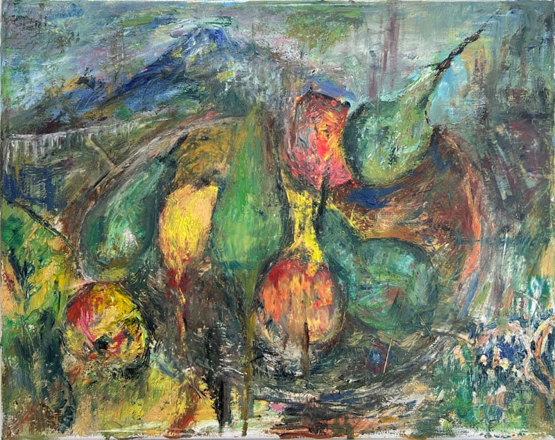 Abstract fruit painting in homage to Paul Cézanne